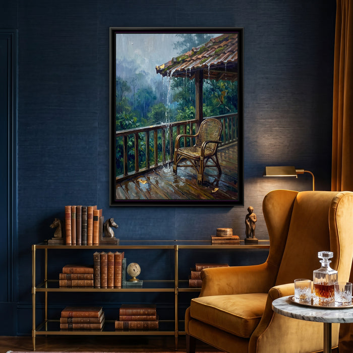 Rain on an Estate Verandah, canvas print shown in a second room