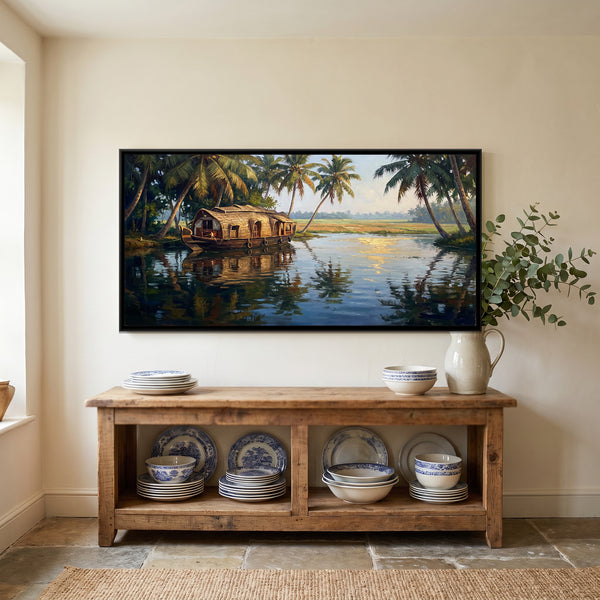 Alleppey Backwaters with a Kettuvallam, canvas in a room