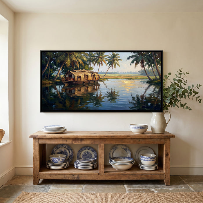 Alleppey Backwaters with a Kettuvallam, canvas in a room