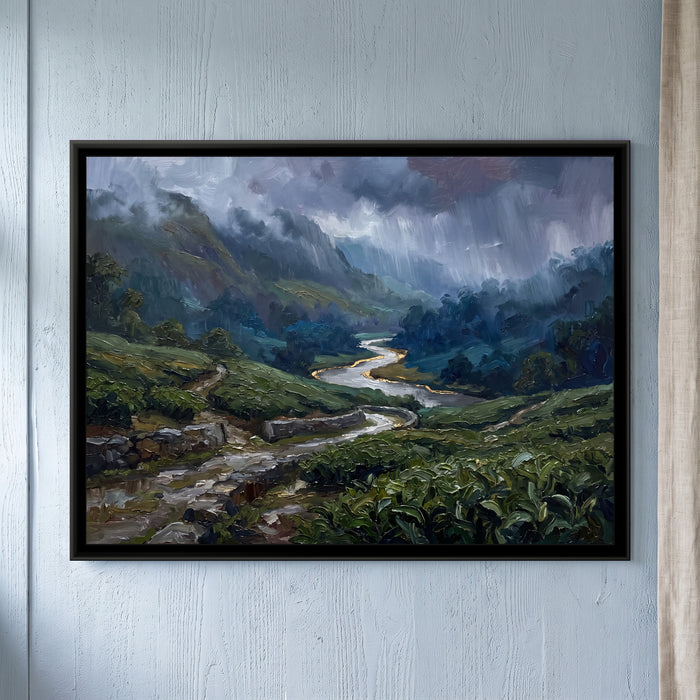 Monsoon over the Tea Estate, canvas in a room