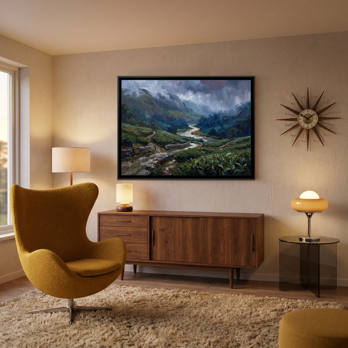 Monsoon over the Tea Estate, canvas print shown in a room