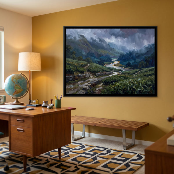 Monsoon over the Tea Estate, canvas in a room