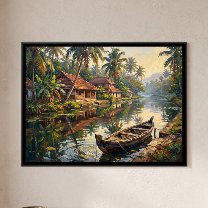 Canal Village in the Backwaters, canvas in a room