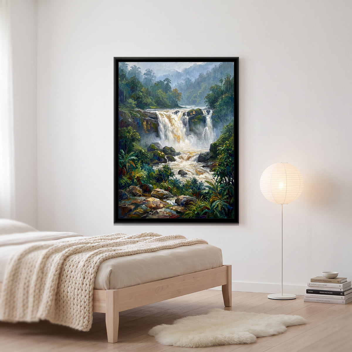 Waterfall in the Monsoon Ghats, canvas print shown in a room