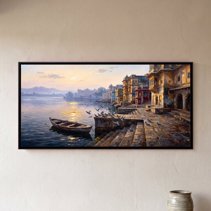 Gangaur Ghat at Dawn, canvas in a room