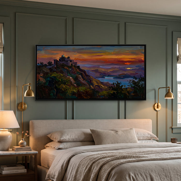 Monsoon Palace above the Aravalli, canvas print shown in a room