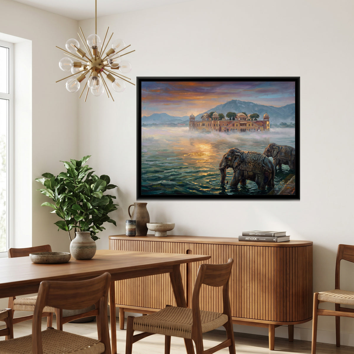 Jag Mandir in the Morning Haze, canvas print shown in a second room