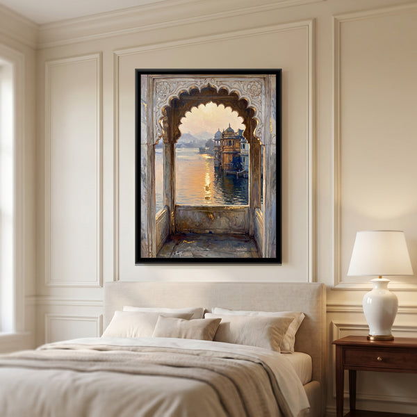 Jharokha over Lake Pichola, canvas in a room