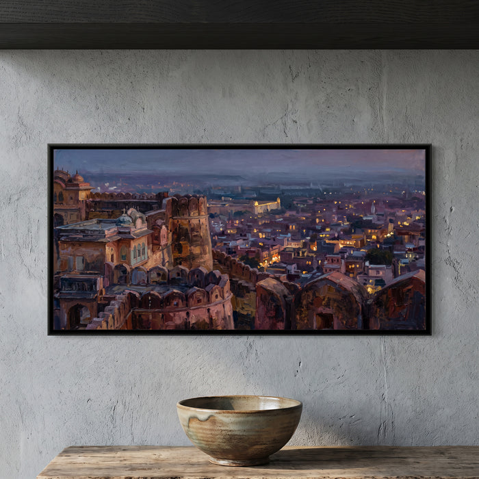 Pink City from Nahargarh at Dusk, canvas in a room