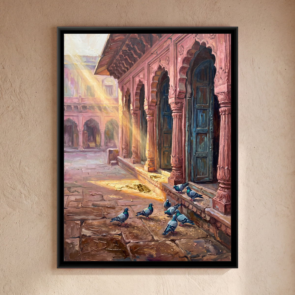 Pink Sandstone Arcade in the Old Bazaar, framed canvas print on a wall