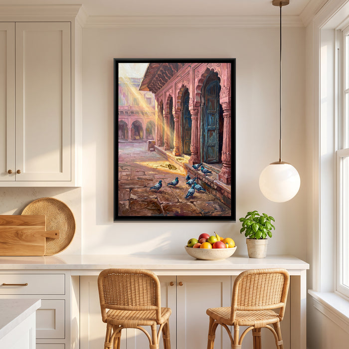 Pink Sandstone Arcade in the Old Bazaar, canvas print shown in a room
