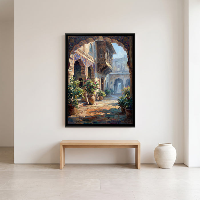 Courtyard of a Jaipur Haveli, canvas print shown in a second room