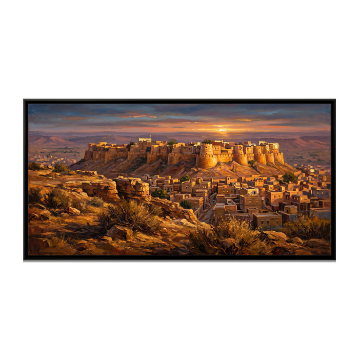 Golden Fort at Sunset, canvas print in a floater frame on a plain white background