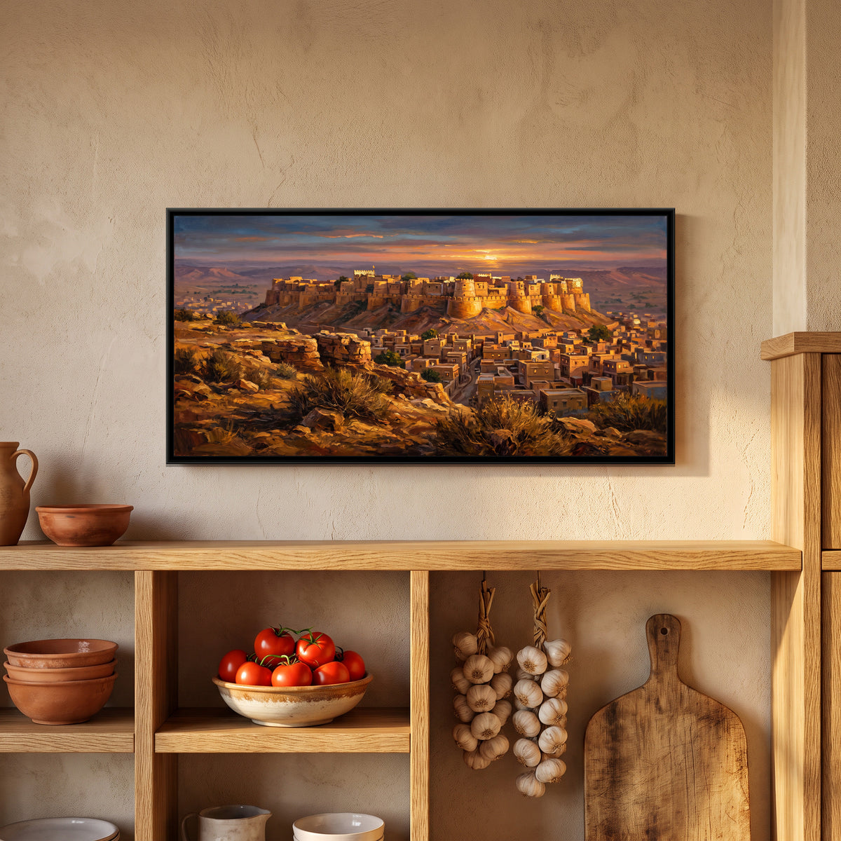 Golden Fort at Sunset, canvas print shown in a room