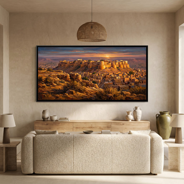 Golden Fort at Sunset, canvas print shown in a second room