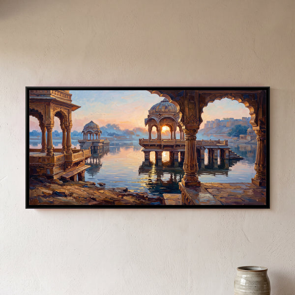 Gadisar Lake at Dawn, canvas in a room