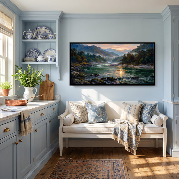 Ganga Valley at Dawn, canvas print shown in a room
