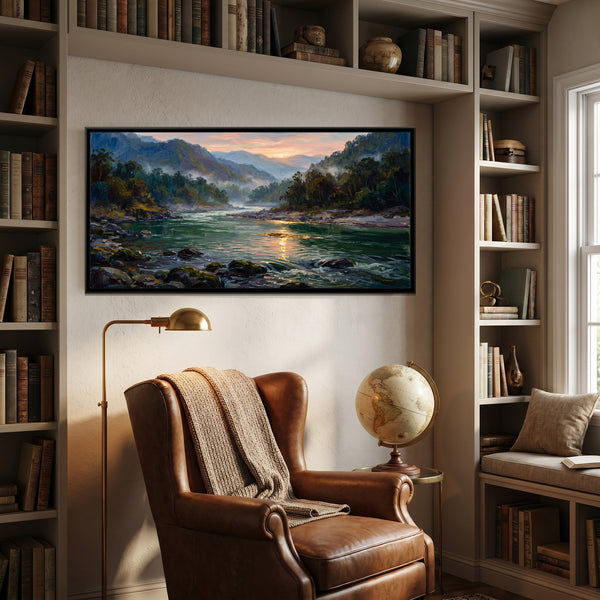 Ganga Valley at Dawn, canvas in a room