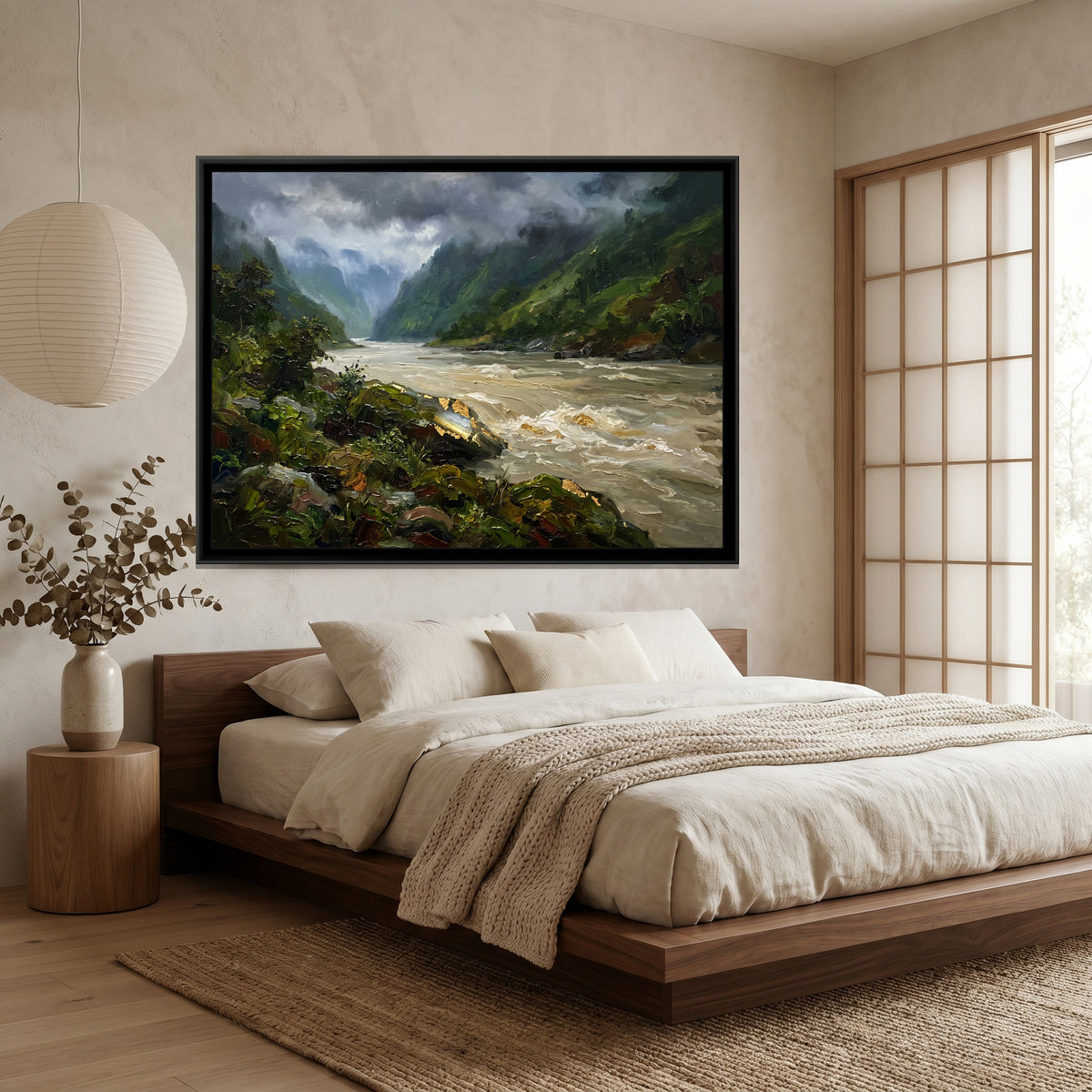 Monsoon Clouds over the Gorge, canvas print shown in a second room