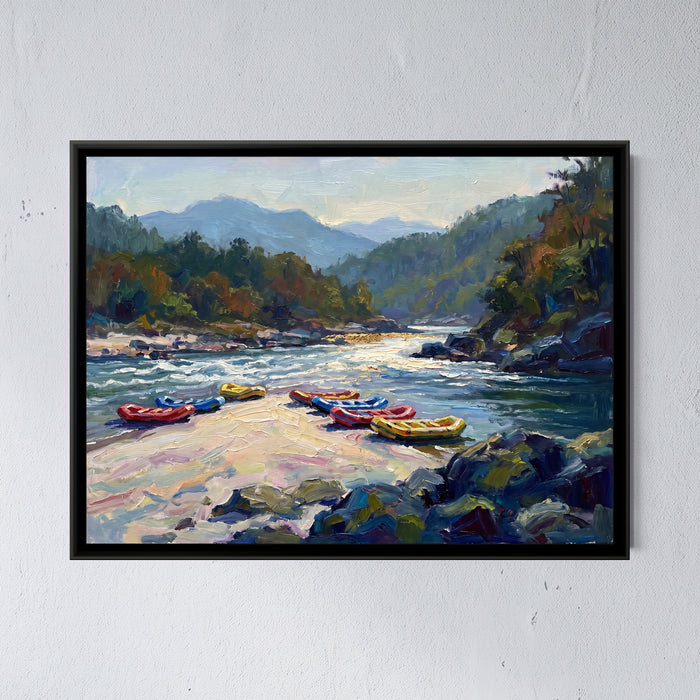 Rafts on a Sandbar, canvas in a room