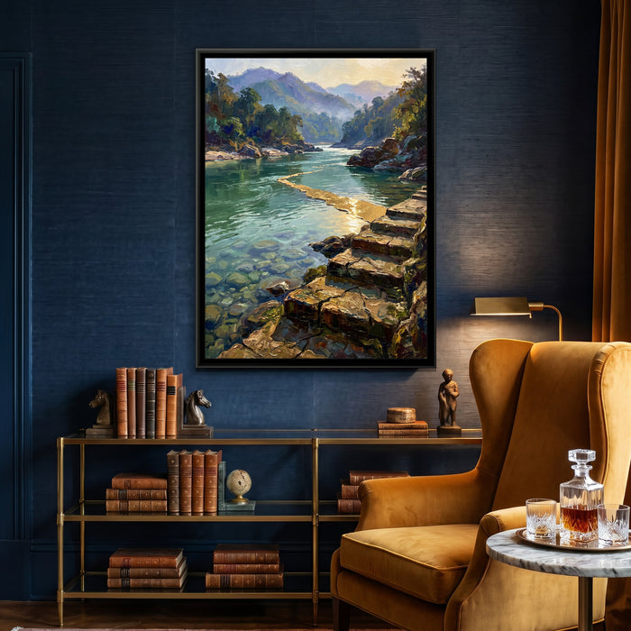 Stone Steps to the Clear River, canvas in a room