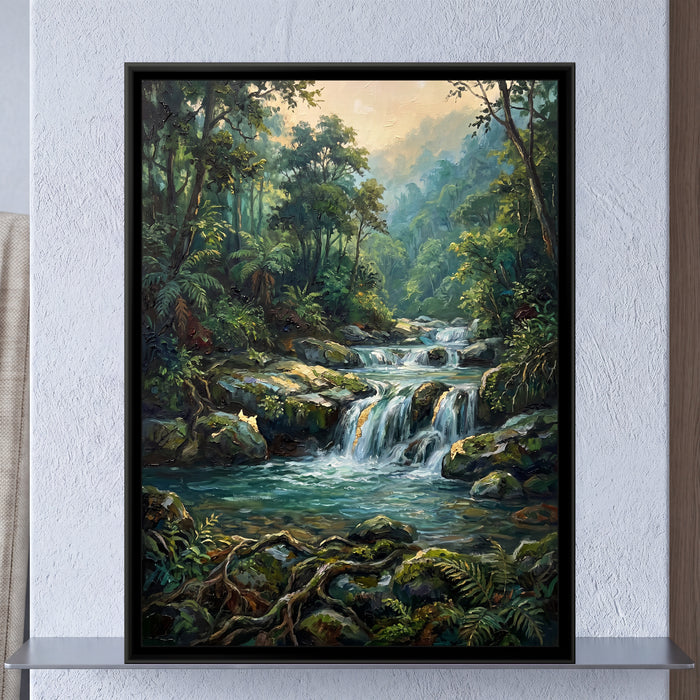 Forest Waterfall near Rishikesh, canvas in a room