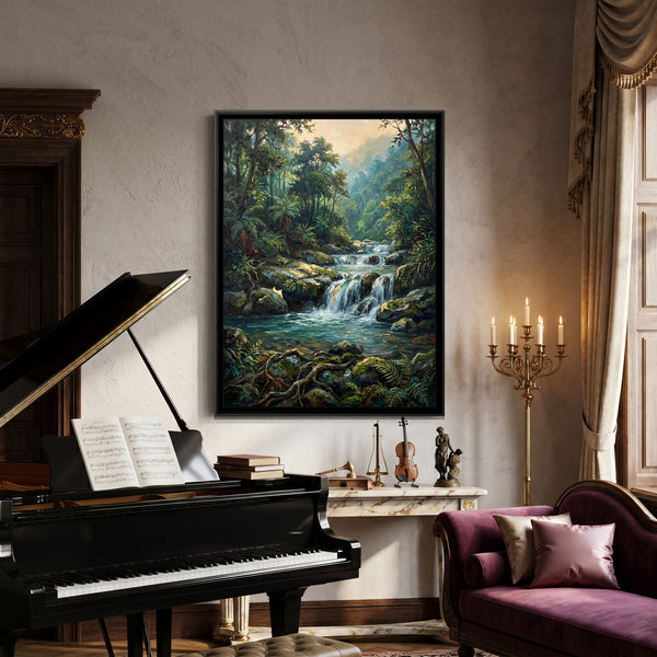 Forest Waterfall near Rishikesh, canvas in a room