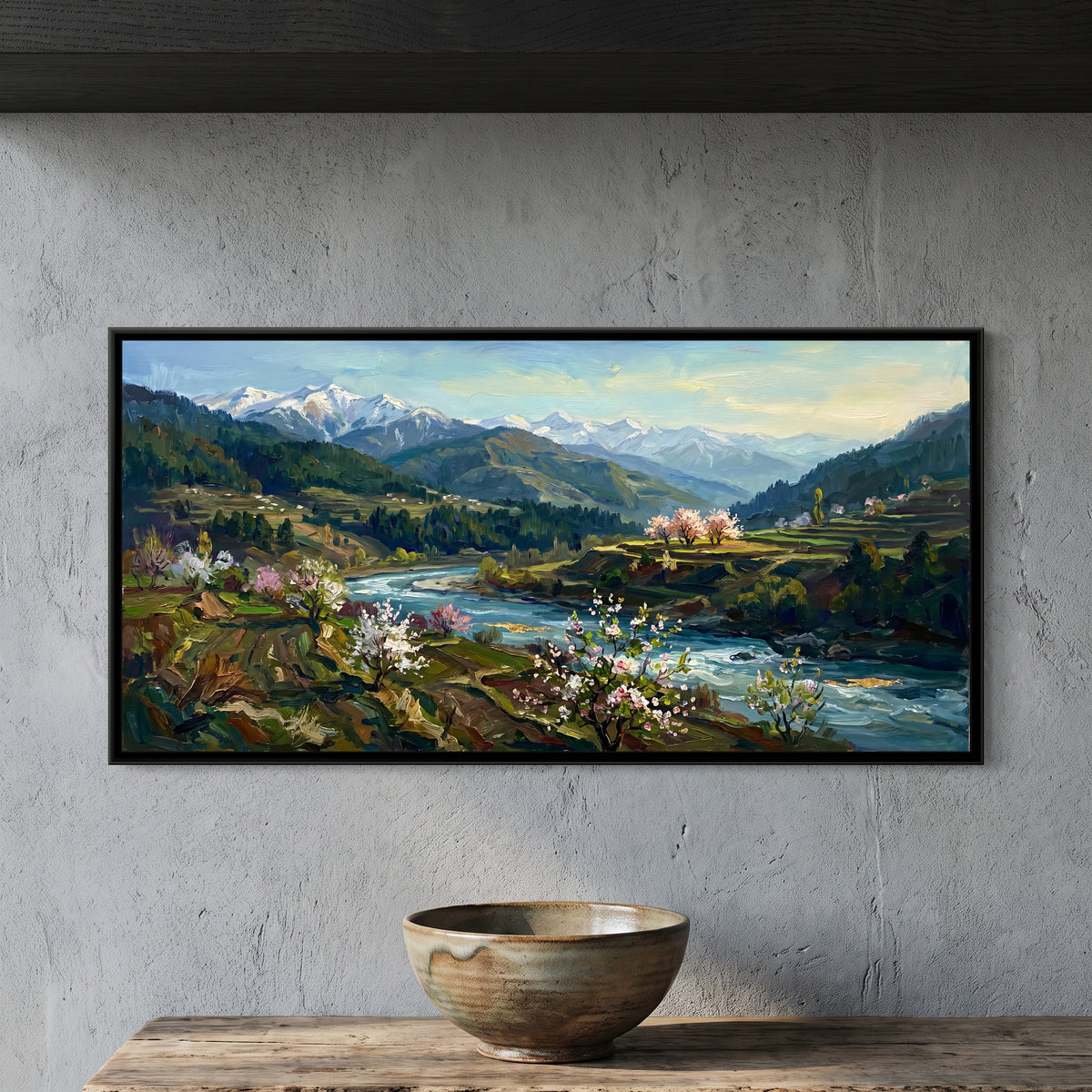 Kullu Valley in Spring, framed canvas print on a wall