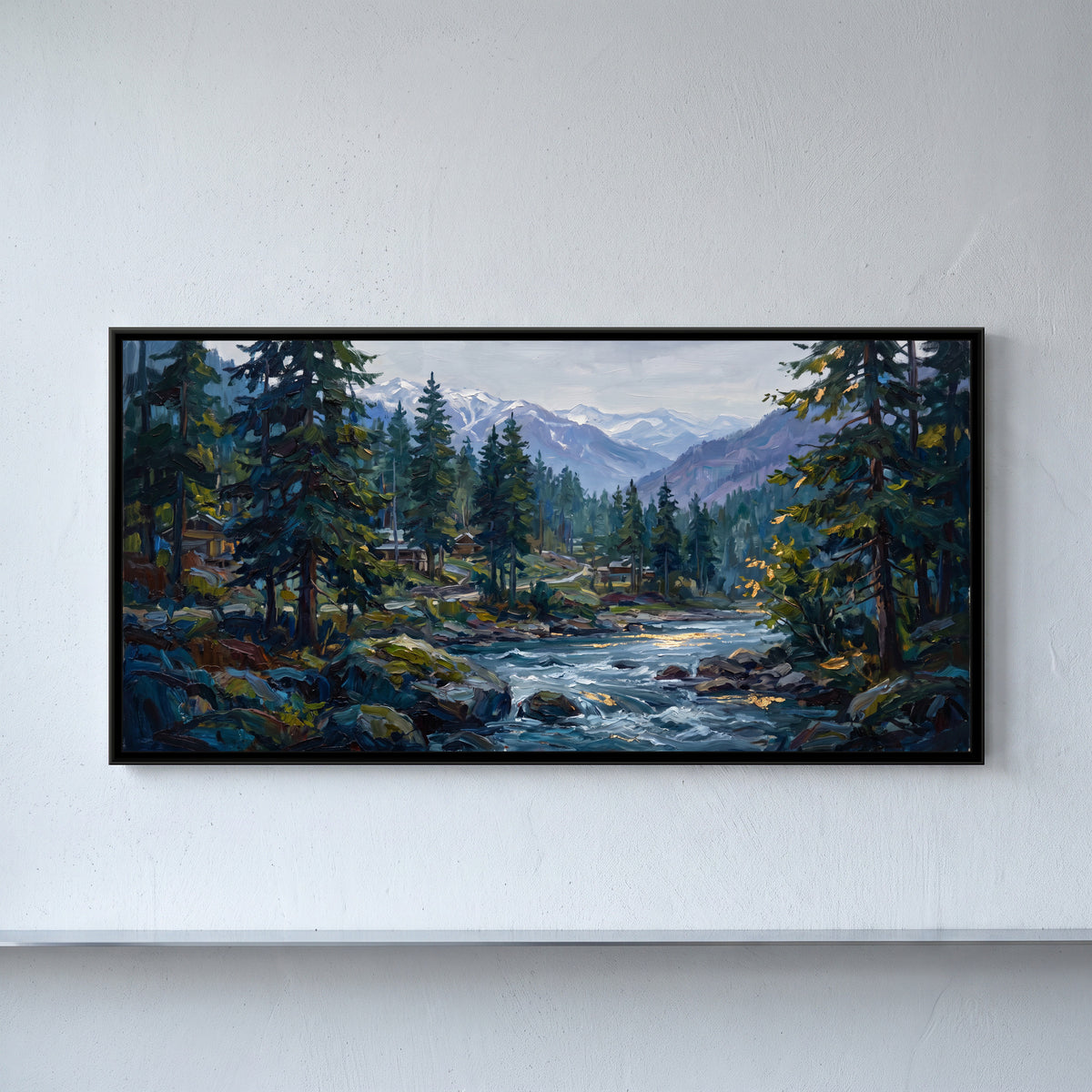 Parvati Valley Pines at Kasol, framed canvas print on a wall