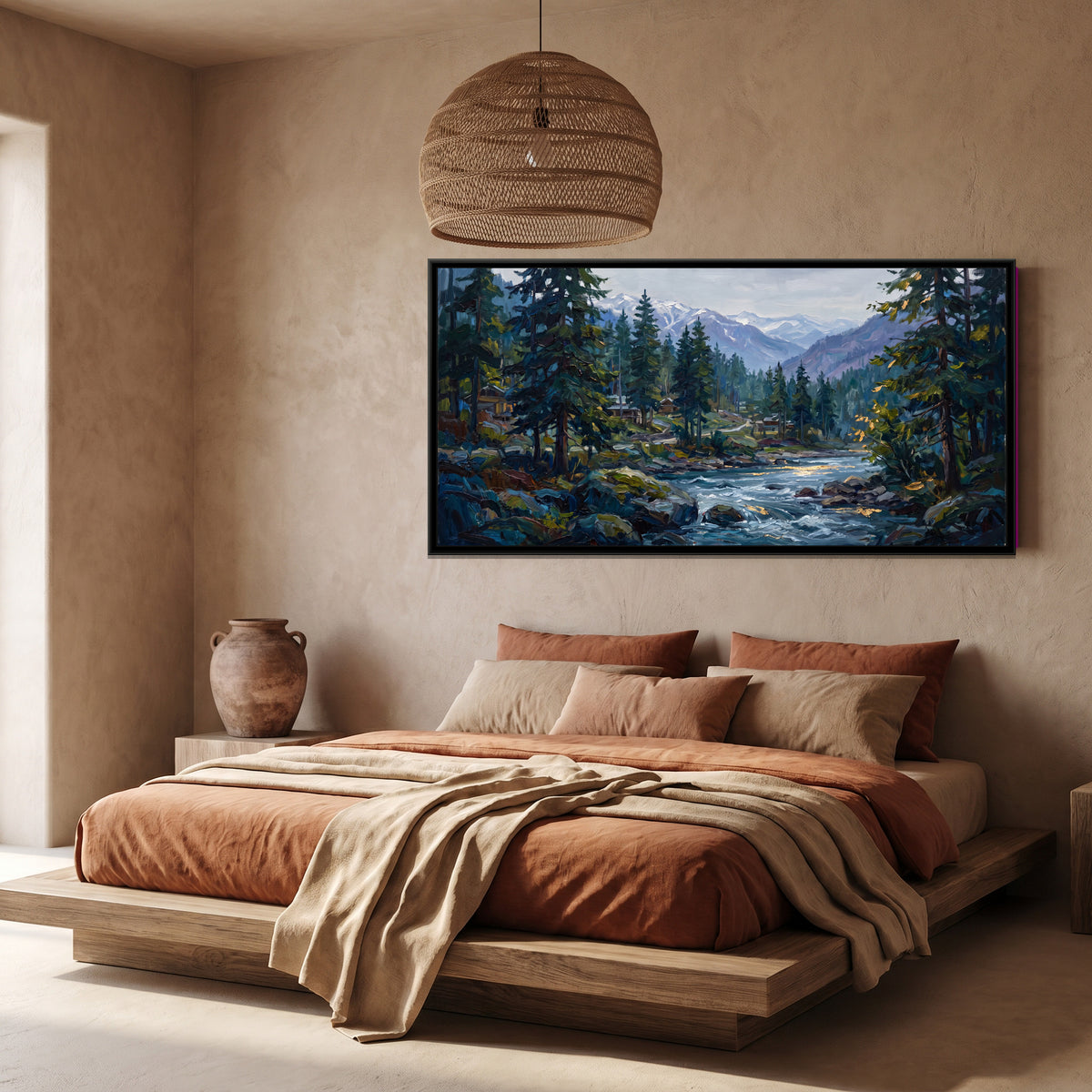 Parvati Valley Pines at Kasol, canvas print shown in a room