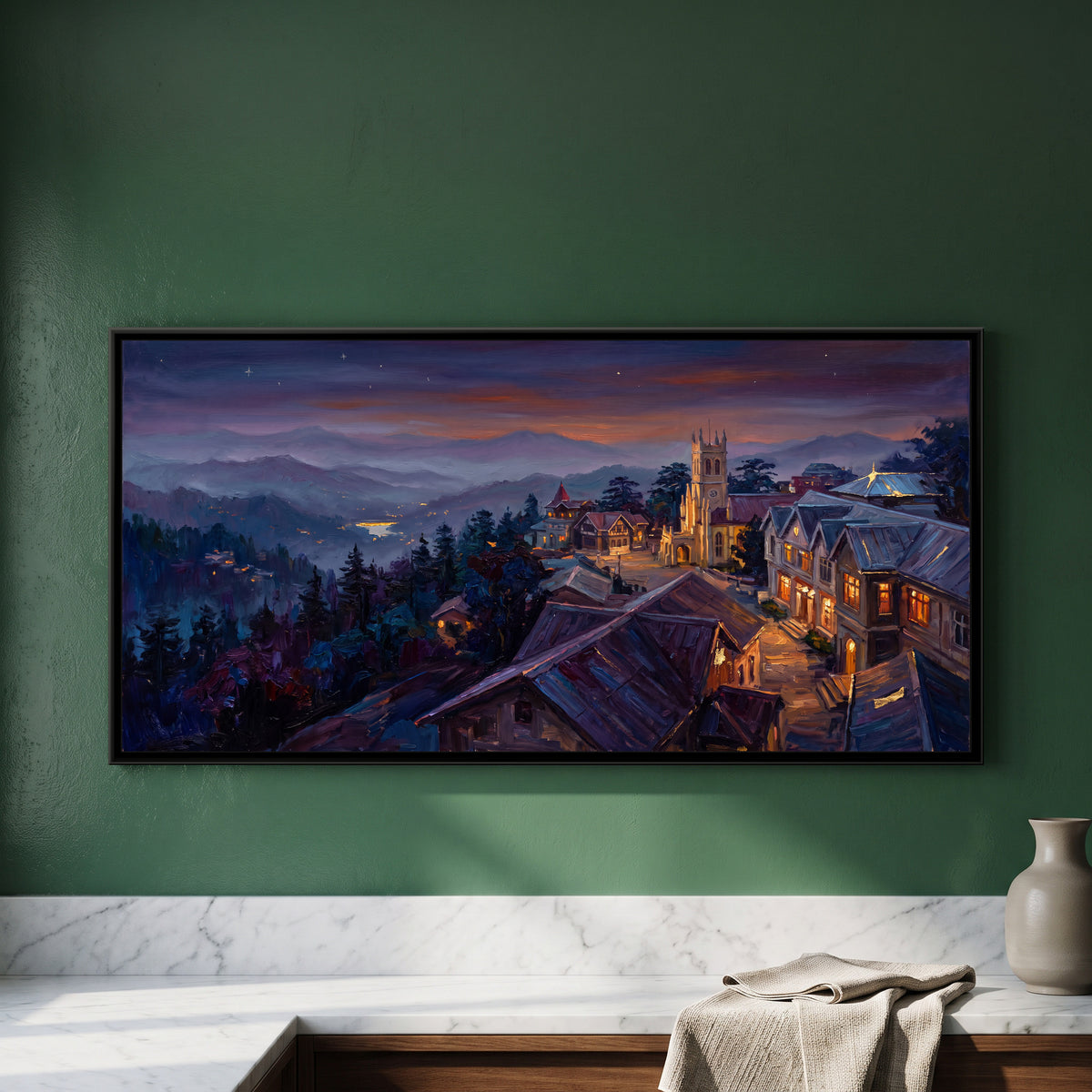 Shimla Ridge at Twilight, framed canvas print on a wall