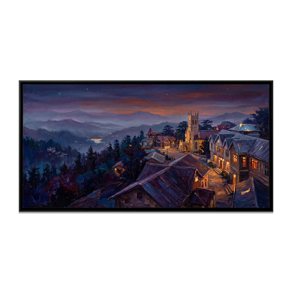 Shimla Ridge at Twilight, canvas print in a floater frame on a plain white background