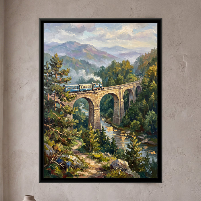 Toy Train Bridge in the Hills, canvas in a room
