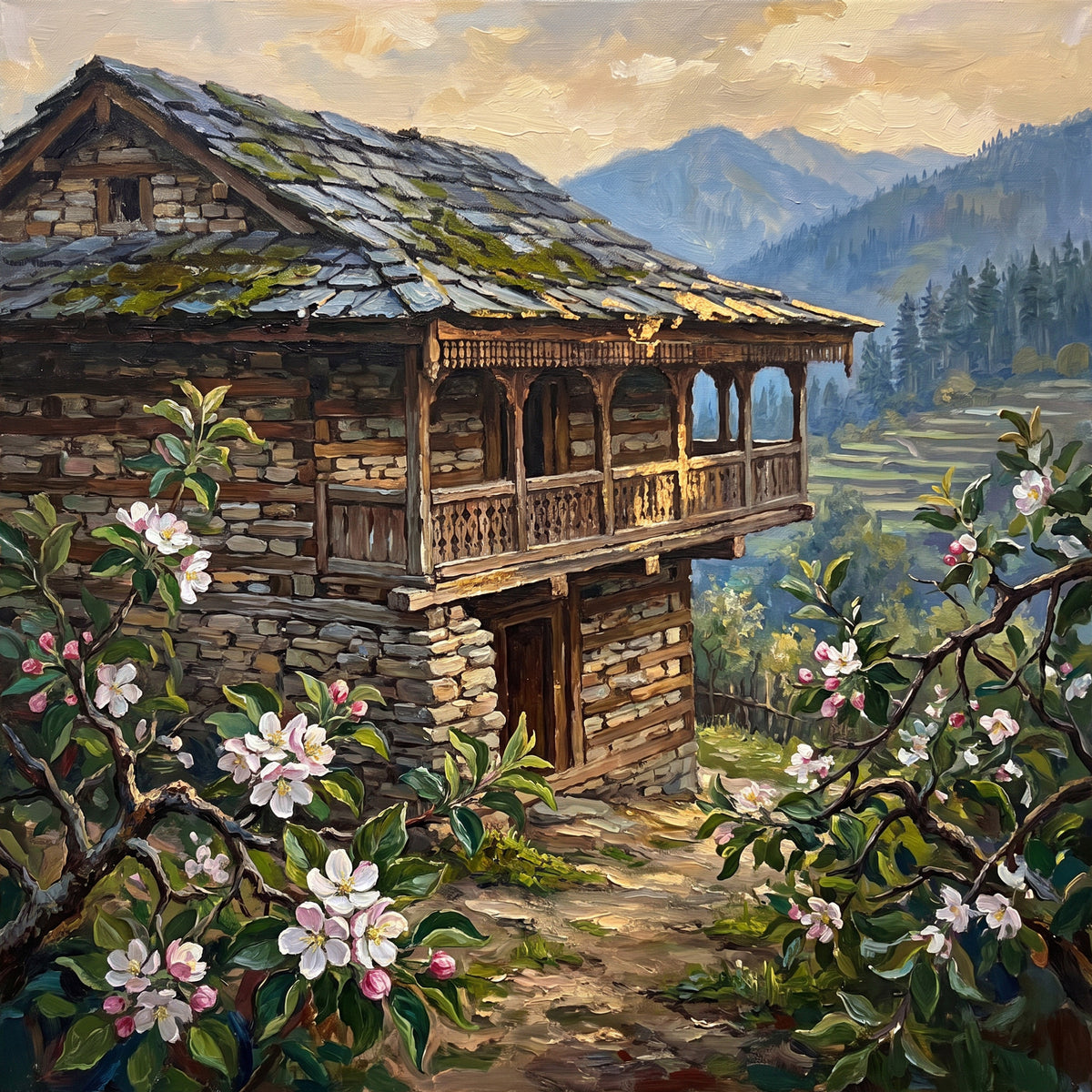 Wooden Kath-Kuni House in Naggar, the full artwork