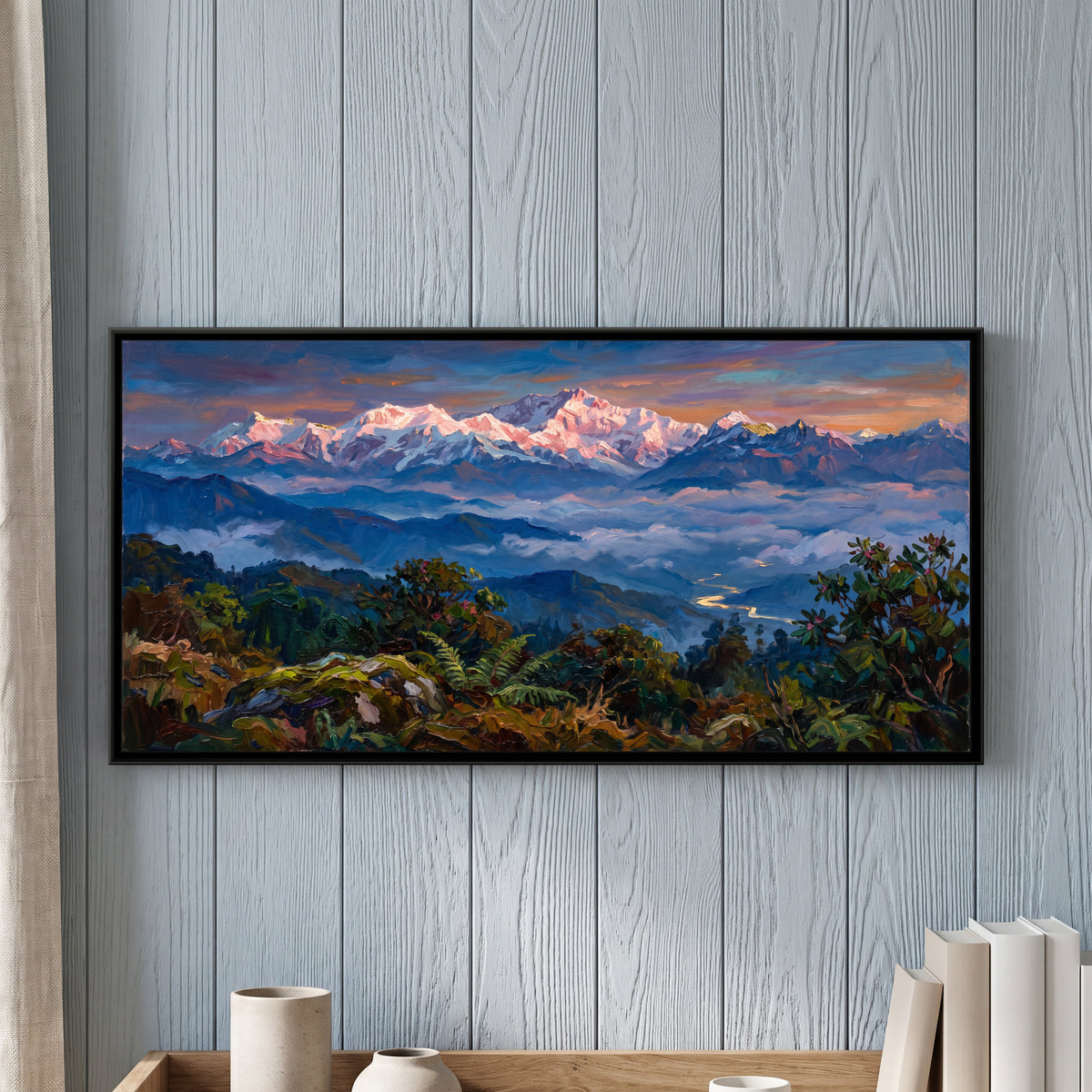 Kanchenjunga at Sunrise, framed canvas print on a wall
