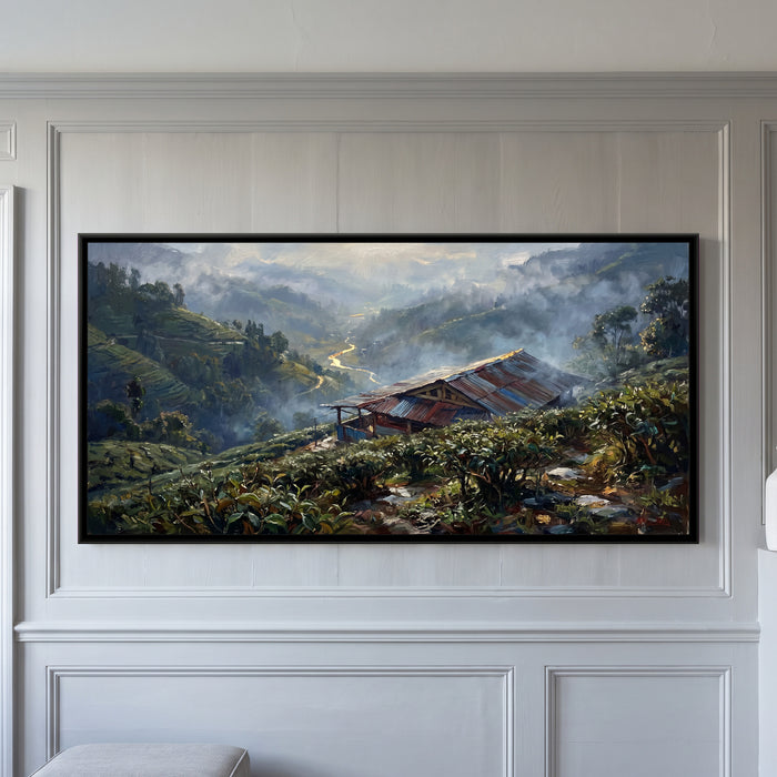 Darjeeling Tea Gardens in Morning Mist, canvas in a room