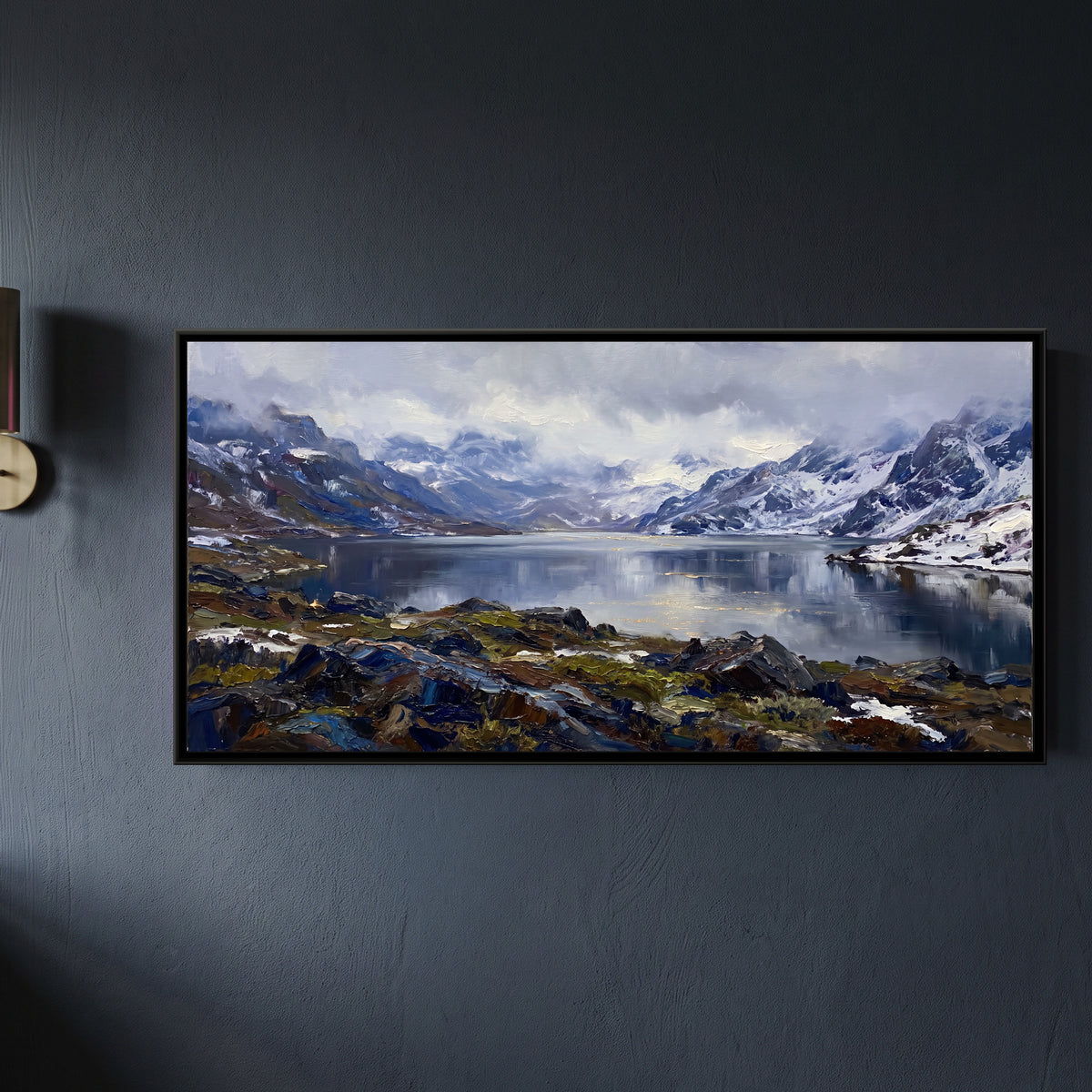 Tsomgo Lake among Snow Ridges, framed canvas print on a wall