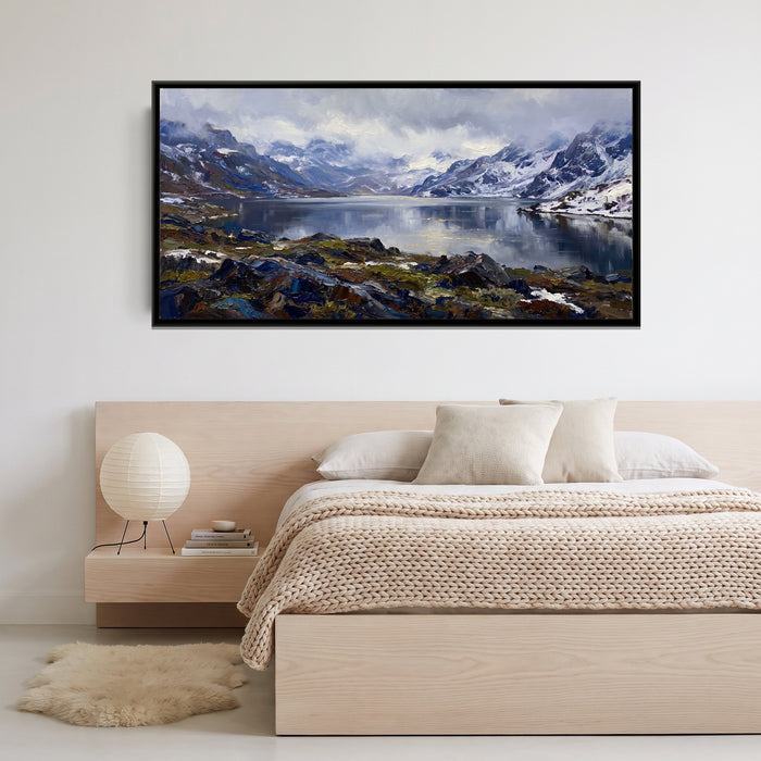 Tsomgo Lake among Snow Ridges, canvas print shown in a room