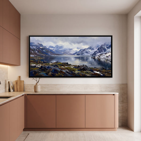 Tsomgo Lake among Snow Ridges, canvas in a room