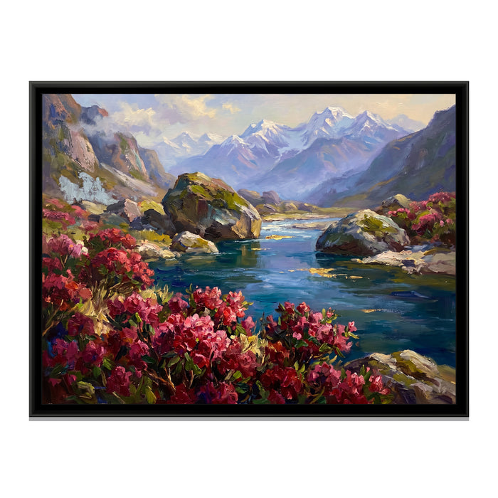 Rhododendron Valley in Spring, canvas print in a floater frame on a plain white background