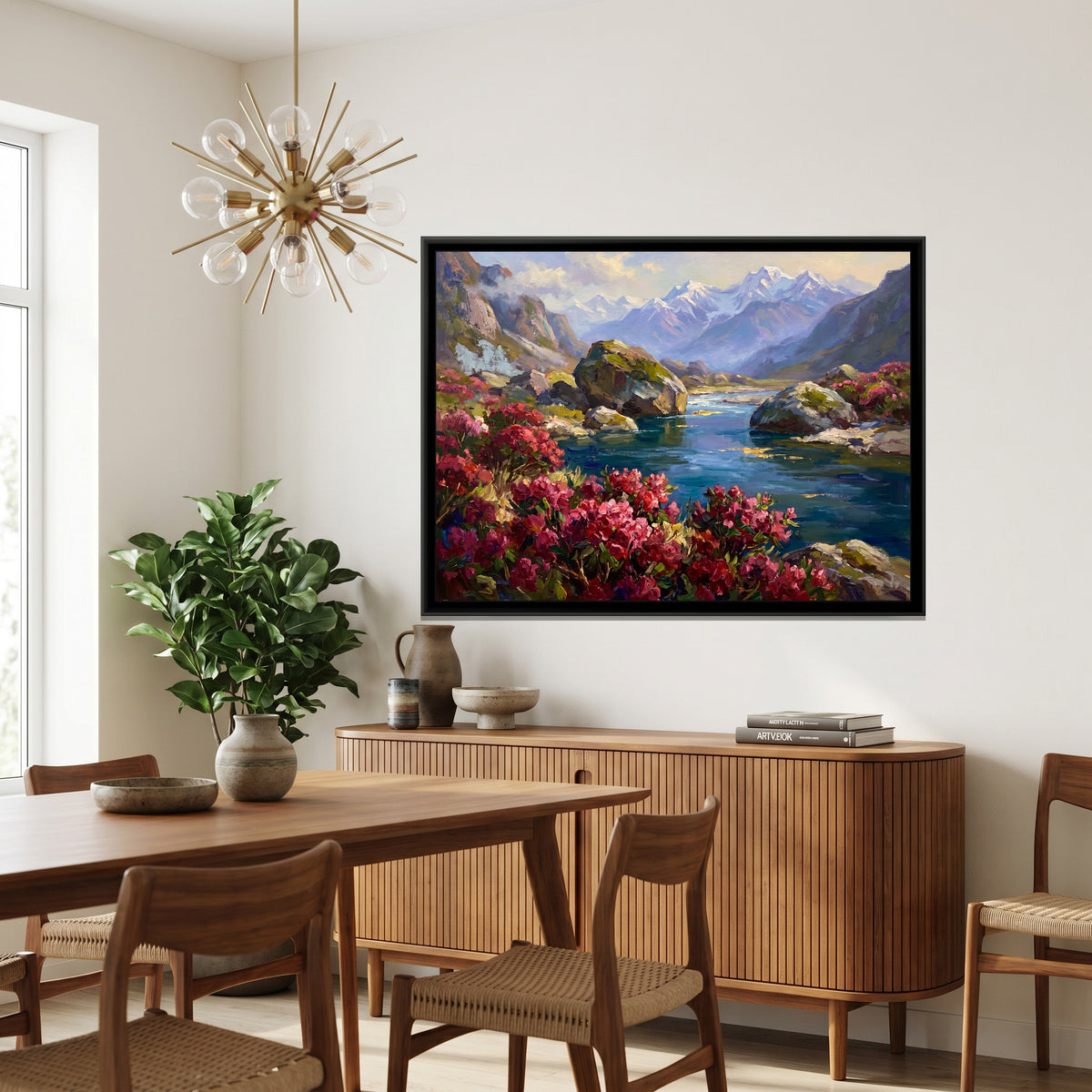 Rhododendron Valley in Spring, canvas print shown in a second room