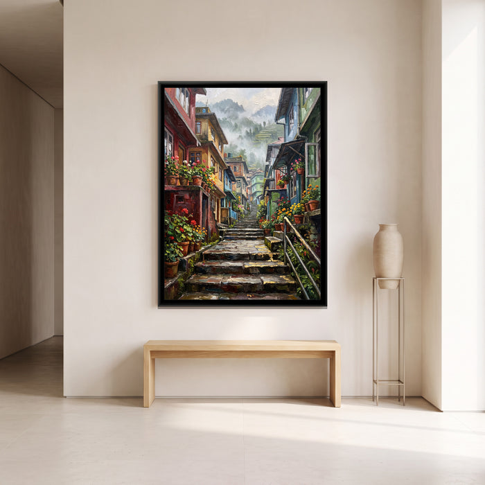 Hillside Stairs in Darjeeling, canvas print shown in a second room