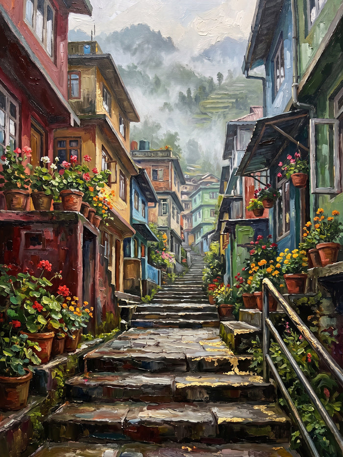 Hillside Stairs in Darjeeling, the full artwork