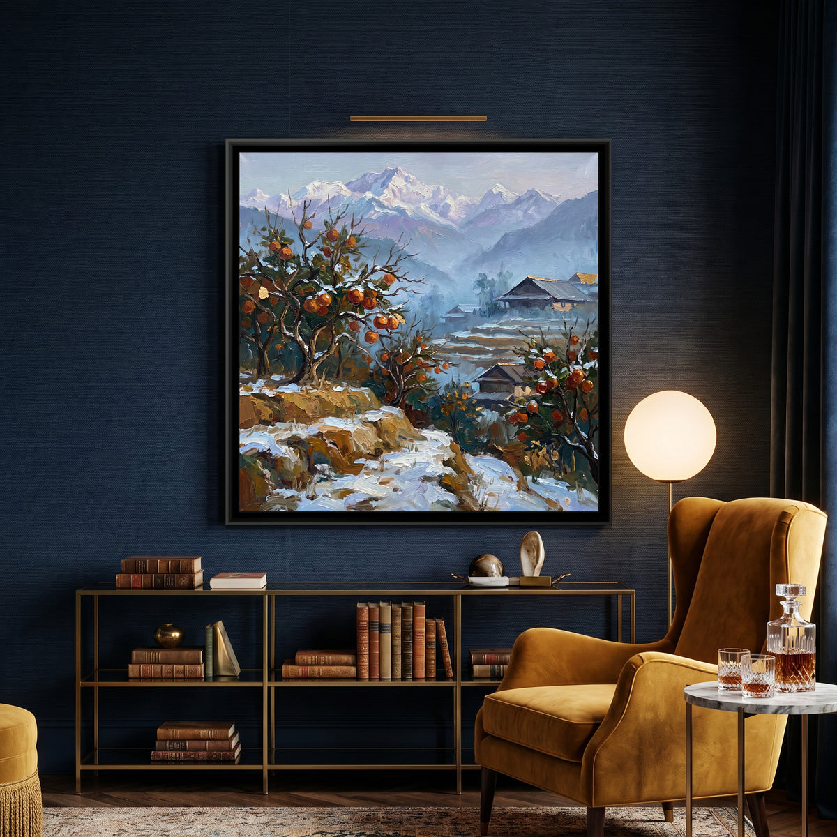 Orange Orchard in Sikkim Winter, canvas print shown in a room