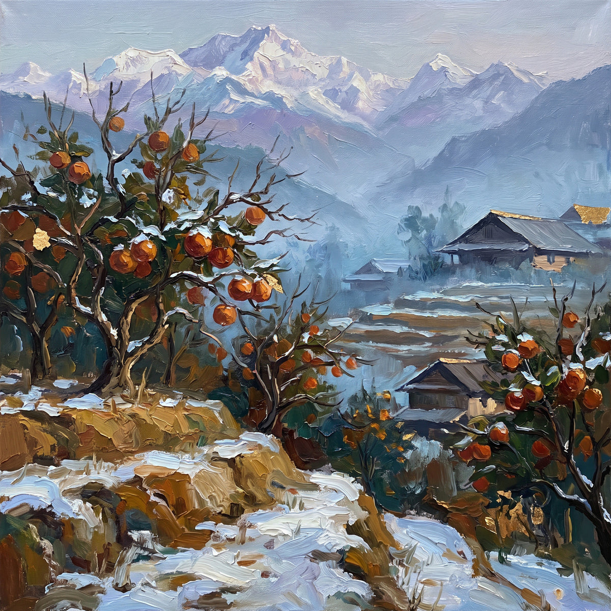Orange Orchard in Sikkim Winter, the full artwork