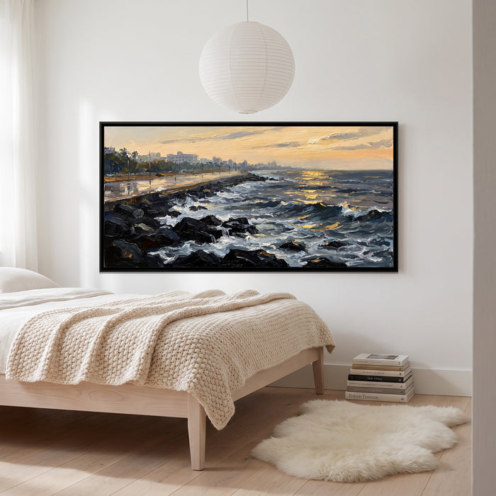 Promenade Beach at Dawn, canvas print shown in a room