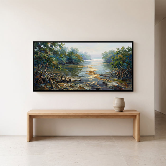 Mangroves of the Paradise Backwaters, canvas print shown in a second room