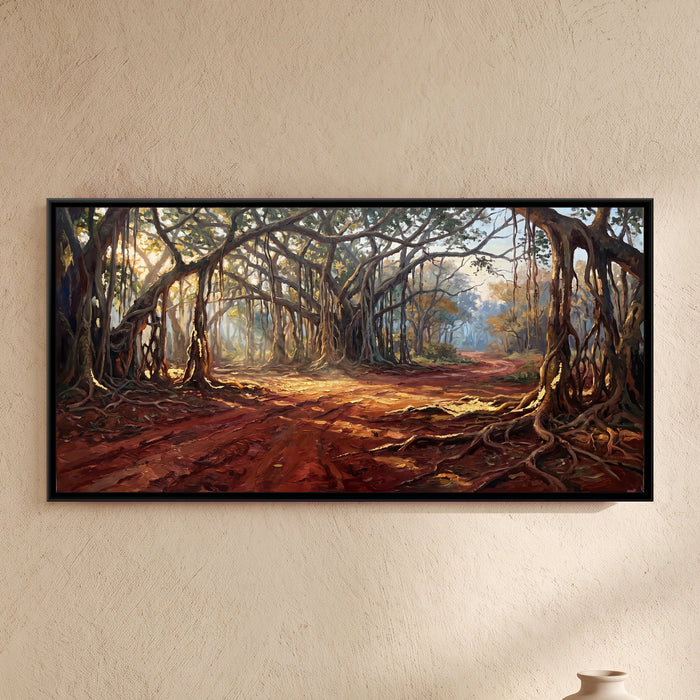 Red Earth Road under Banyans, canvas in a room
