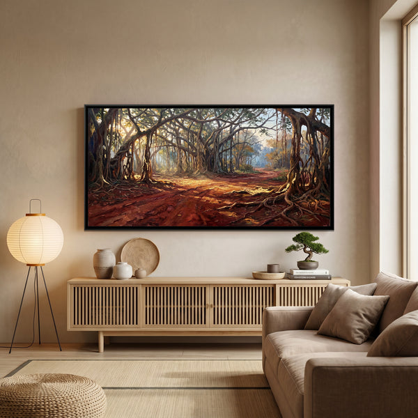 Red Earth Road under Banyans, canvas in a room