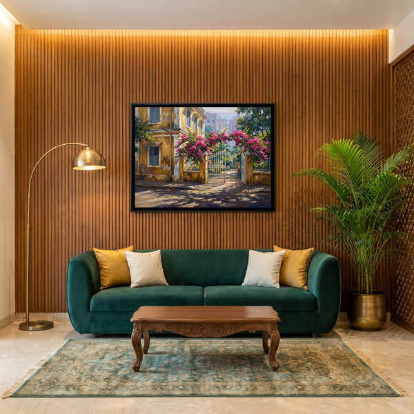 Mustard Villa and Bougainvillea Gate, canvas in a room